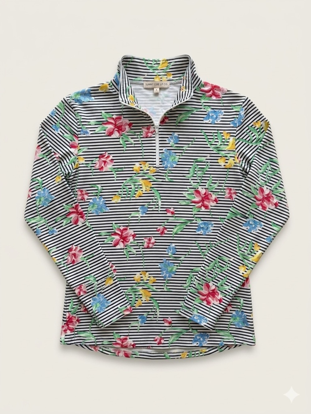 Ibkul Floral Stripe 1/4 Zip Mock Neck Shirt UPF 50+ Cooling Active Top Size L